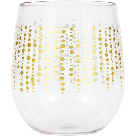 ELISE Glittering Gold Dots 14oz Plastic Stemless Wine Glasses by, 14oz, 6PK 336728